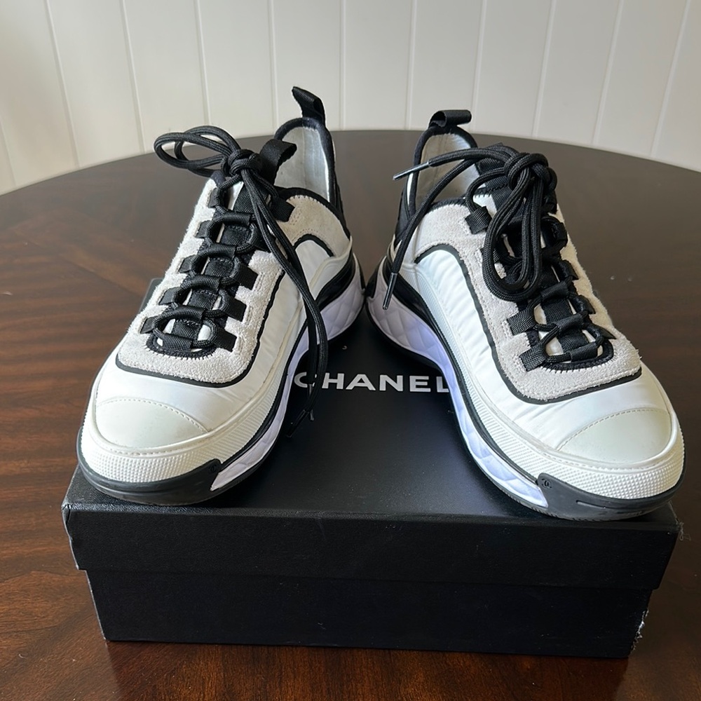 Chanel White and Black Sneakers